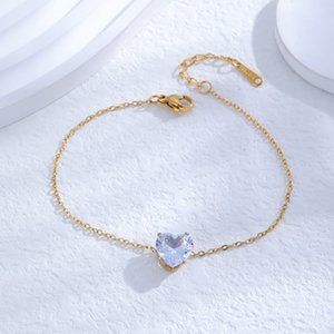 3/$35 24K Gold Plated Heart Pendant Chain Bracelet Zirconia Stainless Steel